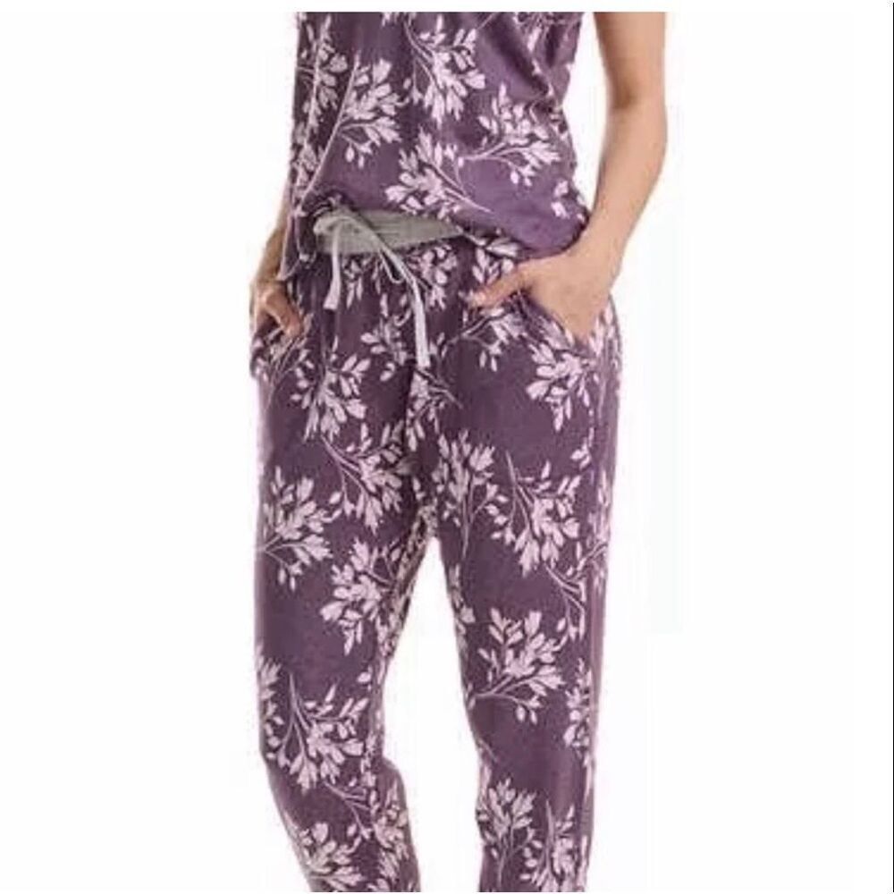 Karen Neuburger Live Love Lounge Purple Floral Jogger Set Pj’s Size XL